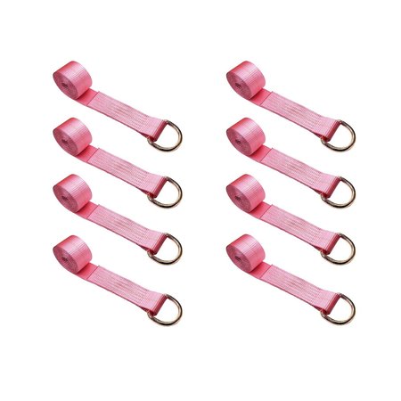 TIE 4 SAFE 2" x 10' Lasso Strap w/ D Ring Auto Tie Down Wheel Lift Tow Truck Trailer Pink, 8PK TWS21-510-W27-PK-C-8